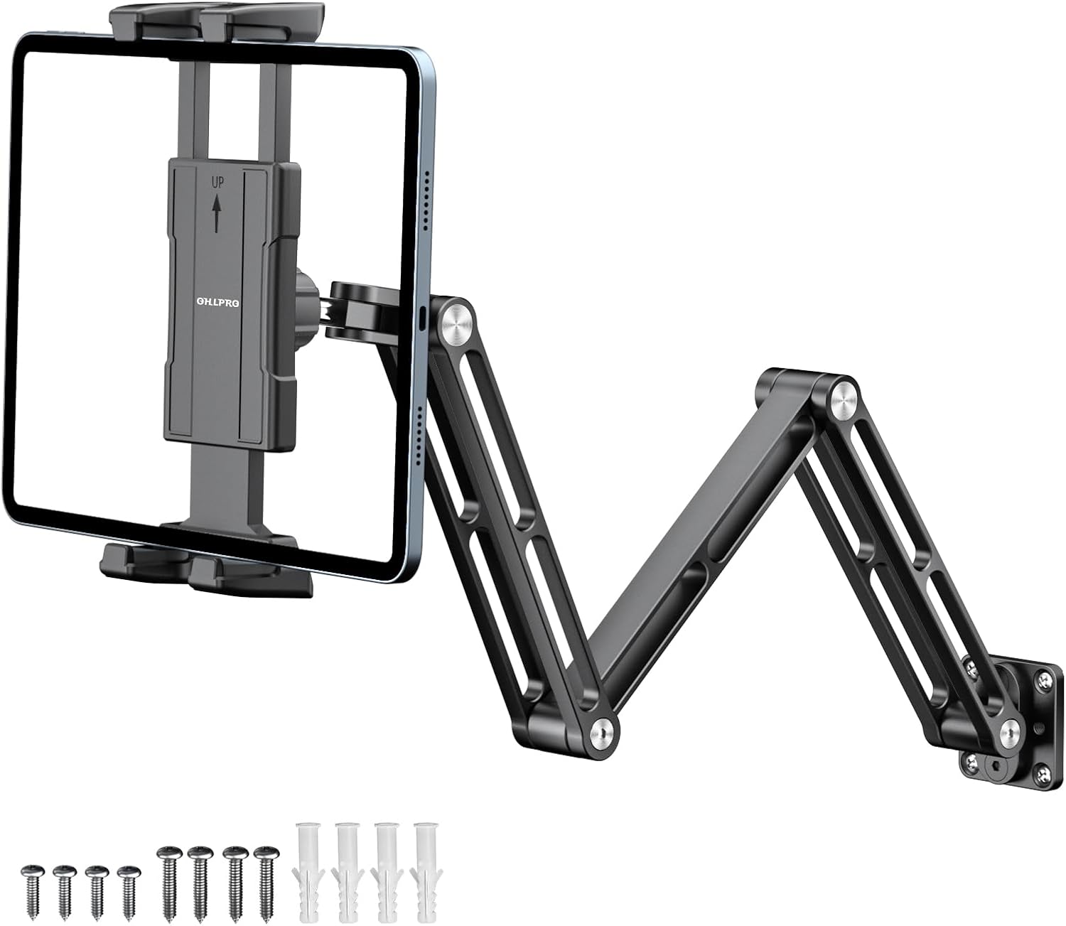 OHLPRO Aluminum Tablet Wall Mount Holder with Extendable Metal 3-Stage Arm